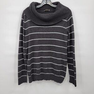 Loft Women Black Silver Stripe Cowl Neck Long Sleeve Sweater Top Size Large